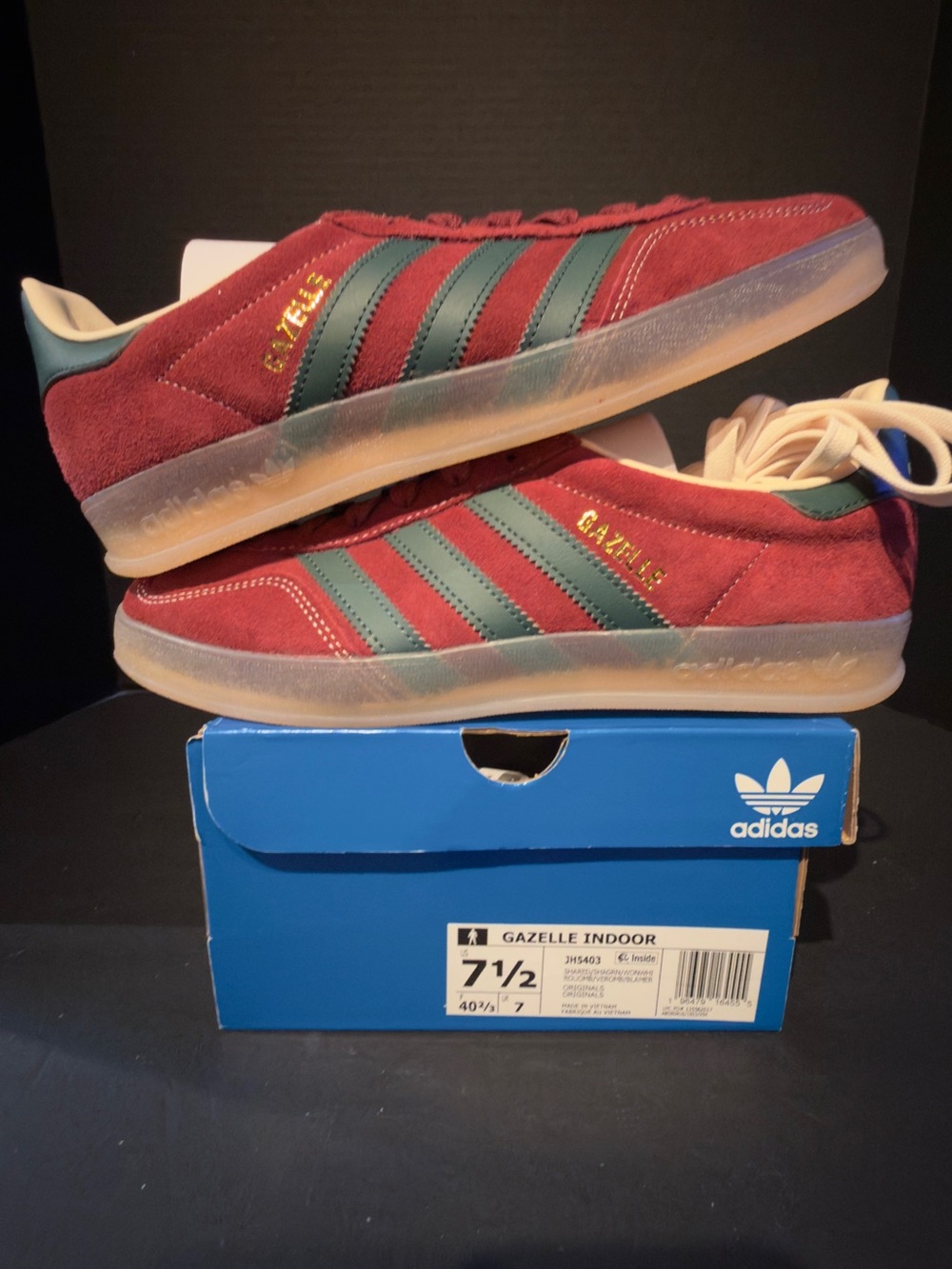 adidas Gazelle Indoor Men's Suede Sneakers in Burgundy with Teal Stripes